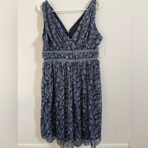 V neck navy blue dress